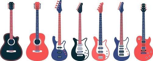 Electric guitars and acoustic different designs vector