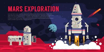 Space landing module lands on Mars. vector