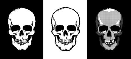 píxel Arte estilo cráneo icono vector