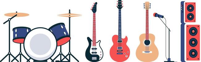 Rock band instruments set. vector