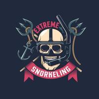 Vintage diving emblem with skull in a mask and snorkel vector