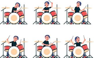 Rock band drummer plays the drum set vector
