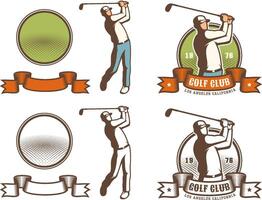 Retro golf badge with golfer hitting the ball vector