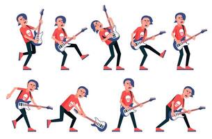 Guitar player from a rock band - various poses vector