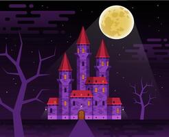 oscuro medieval castillo en el noche vector