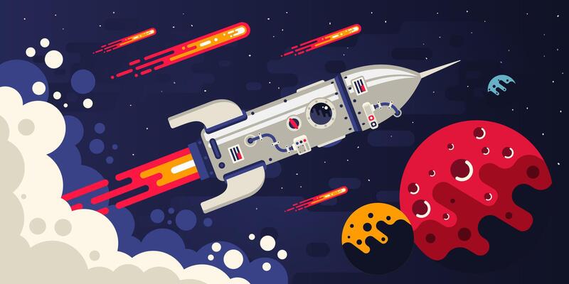 Space rocket flying to Mars. illustration.