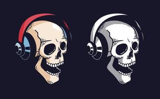 cráneo en auriculares en un oscuro antecedentes vector