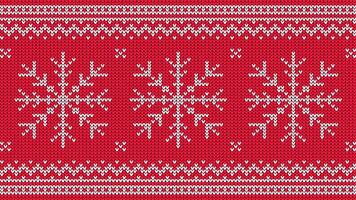 Knitted pattern with white snowflake and ornamental border on red background. vector