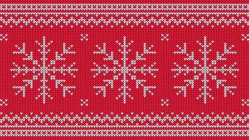 Knitted pattern with white snowflake and ornamental border on red background. vector