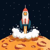 Pixel art rockets taking off from vector