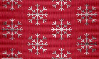 Knitted pattern with white snowflake and ornamental border on red background vector