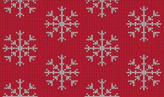 Knitted pattern with white snowflake and ornamental border on red background vector