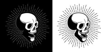 Skull hipster with sunburst - print style vector