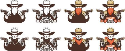 vaquero bandido desde el salvaje Oeste con pistolas en su manos vector
