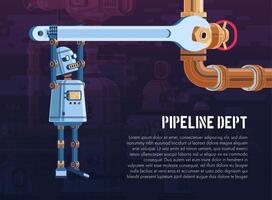 robot turns the valve on the pipeline with a wrench vector