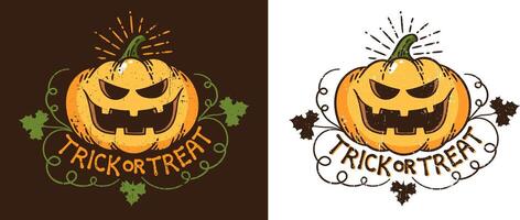 Halloween pumpkin - vintage print logo vector