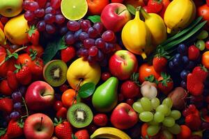 Assortment of fresh fruits as background. photo