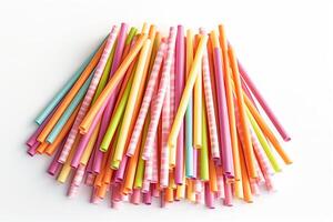 straw straws plastic drinking background colorful full screen many group plastic single use. photo