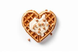 Heart shaped waffle isolated on white background. photo
