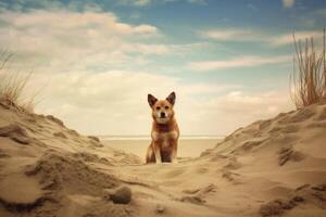 Dog sitting in the dunes. photo