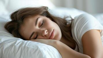 Caucasian woman sleeping in a bed in the morning photo