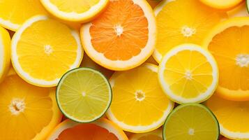 Vegan foods background image. Slices of citrus fruits in full frame view photo