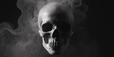 Skull with smoke, isolated background, ghost wallpaper, . photo