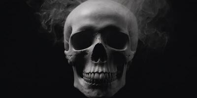 Skull with smoke, isolated background, ghost wallpaper, . photo