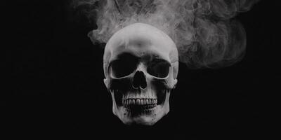 Skull with smoke, isolated background, ghost wallpaper, . photo