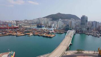 Skyline of Busan Metropolitan City with high view, South Korea video