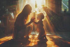 un mujer y un pequeño niña ,tenencia y jugando con su hija , de la madre día foto