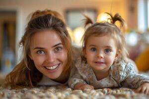 A woman and a little girl ,holding and playing with her daughter , Mother's day photo