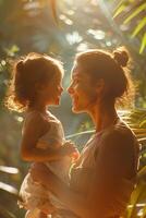 un mujer y un pequeño niña ,tenencia y jugando con su hija , de la madre día foto