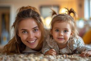 A woman and a little girl ,holding and playing with her daughter , Mother's day photo