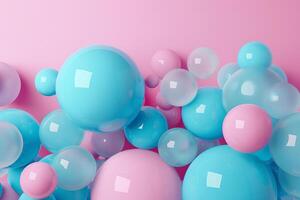 Banner abstract background, with 3D blue, turquoise and pink spheres, balls on pink background. photo