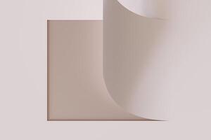 Minimalistic, abstract background, bended paper. Copy space for message, text. Beige, nude colors. Curved, rolled paper backdrop. Perfect for clean, modern design projects. 3D render. photo