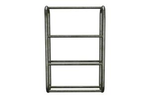 Empty metal military shelf with no spaces to hang military equipment photo