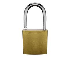 Metal padlock isolated on transparent background, security and protection concept photo