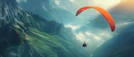 A man is flying a parachute in the sky photo