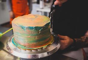 Preparation of cake and carnival pastries. photo