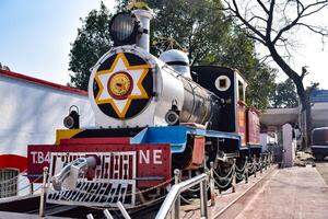 Kathgodam, Uttarakhand, India, September 25 2023 - Indian train diesel locomotive engine at Kathgodam railway station during the day time, Kathgodam Shatabdi train diesel locomotive engine photo