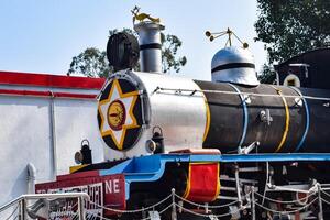 Kathgodam, Uttarakhand, India, September 25 2023 - Indian train diesel locomotive engine at Kathgodam railway station during the day time, Kathgodam Shatabdi train diesel locomotive engine photo