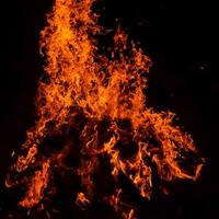 Fire flames on black background, Blaze fire flame texture background, Beautifully, the fire is burning, Fire flames with wood and cow dung bonfire photo