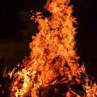 Fire flames on black background, Blaze fire flame texture background, Beautifully, the fire is burning, Fire flames with wood and cow dung bonfire photo