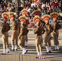 Wagah Border, Amritsar, Punjab, India, 02 February 2024 - Flag ceremony by Border Security Force BSF guards at India-Pakistan border near Attari Amritsar, Punjab, India held every day evening time photo