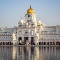 View of details of architecture inside Golden Temple - Harmandir Sahib in Amritsar, Punjab, India, Famous indian sikh landmark, Golden Temple, the main sanctuary of Sikhs in Amritsar, India photo