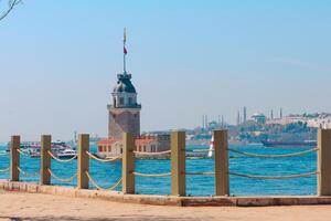 Kiz Kulesi aka Maiden's Tower and cityscape of Istanbul. photo