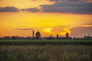 Sunset bell tower trees countryside 11 photo