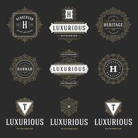 Vintage logos templates set, flourishes calligraphic elegant ornaments frames and borders. vector