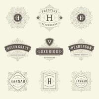 Vintage logos templates set, flourishes calligraphic elegant ornaments frames and borders. vector